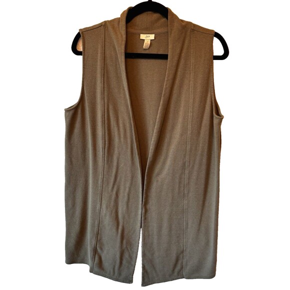 J Jill Olive Green Open Front Longline‎ Duster Vest Size Medium Lagenlook Travel - Picture 1 of 9